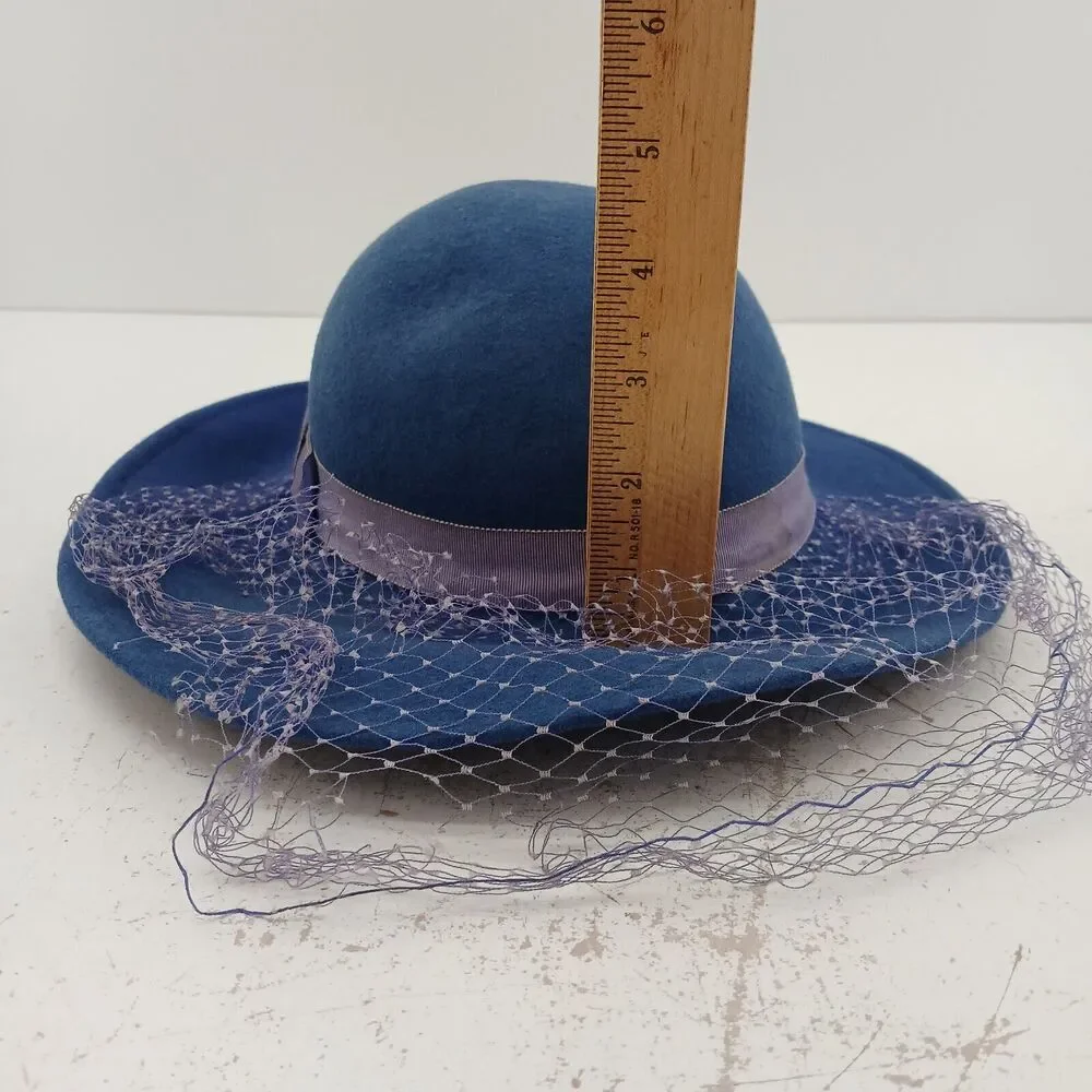 Womens Fedora Hat Blue Wool Netting with Band 100% Wool Lancaster USA